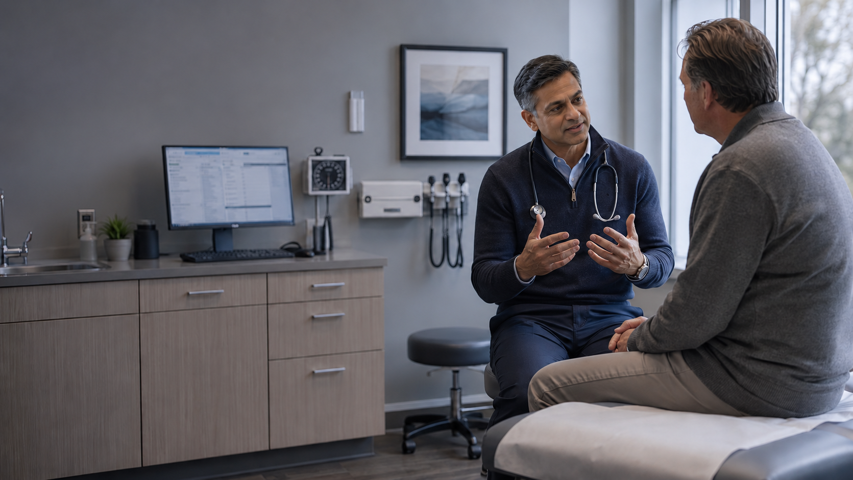 A physician in conversation with a patient